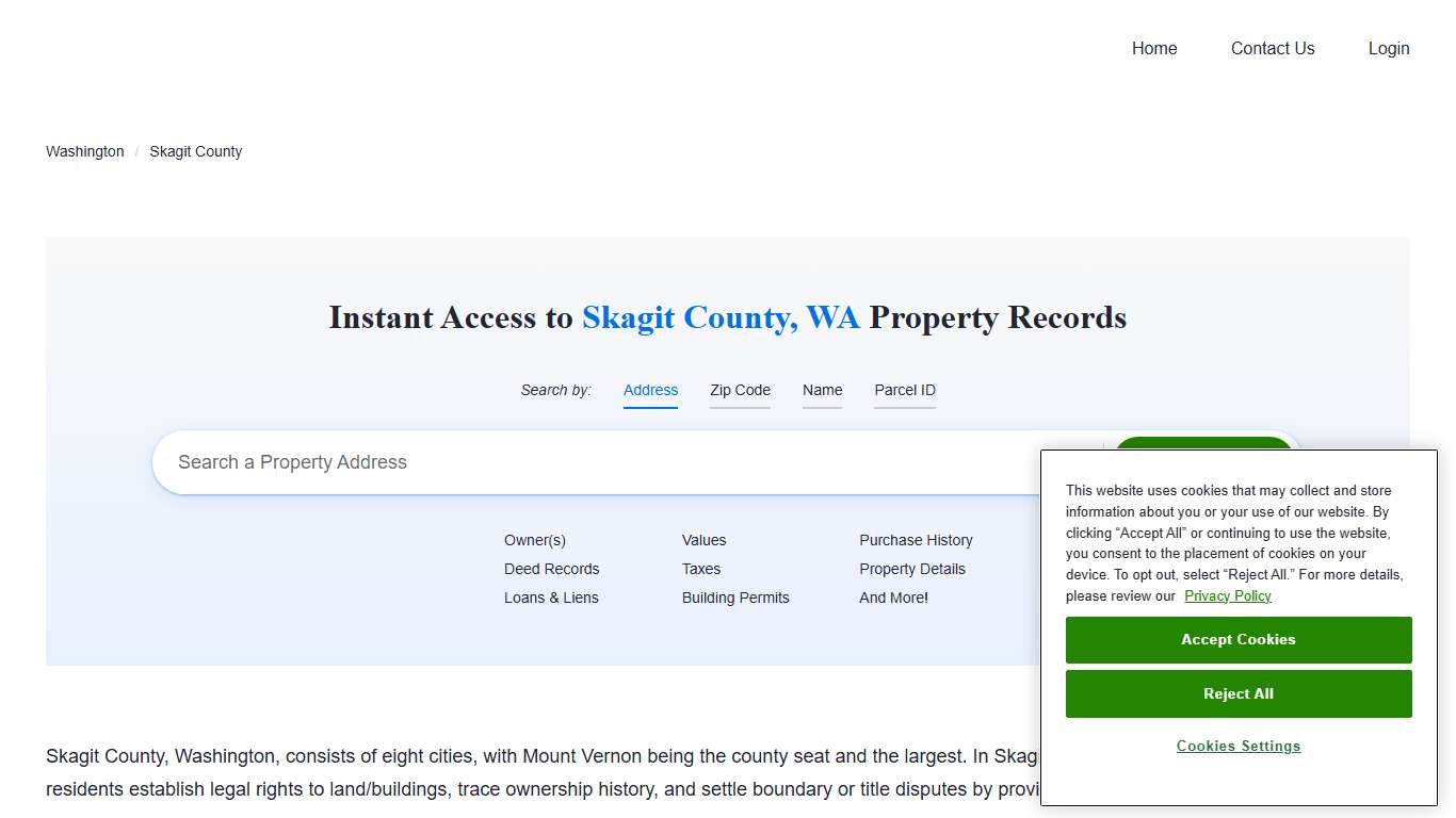 Skagit County Property Records Owners, Deeds, Permits